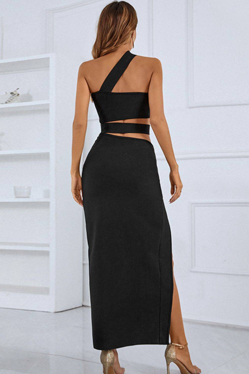 One-Shoulder Cutout Front Split Maxi Dress - Siennasass