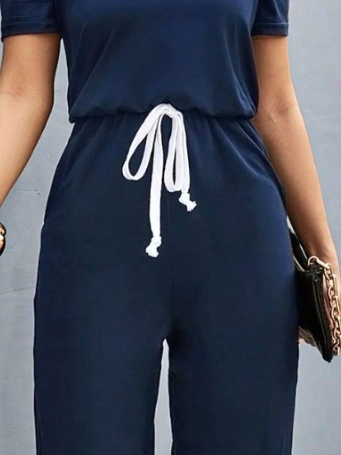Round Neck Short Sleeve Jumpsuit - Siennasass