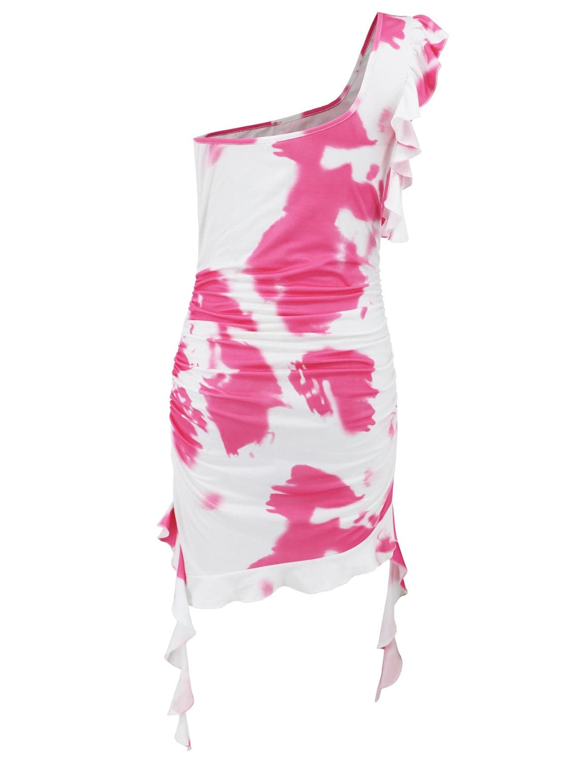 Ruffled Tie-Dye Single Shoulder Mini Dress - Siennasass