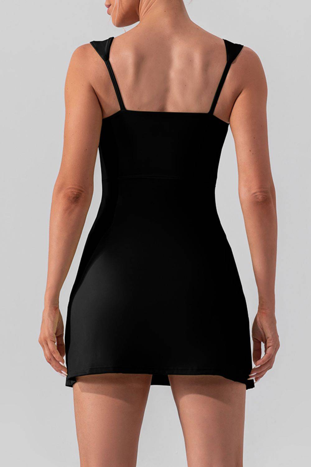 Square Neck Sleeveless Slit Mini Active Dress - Siennasass