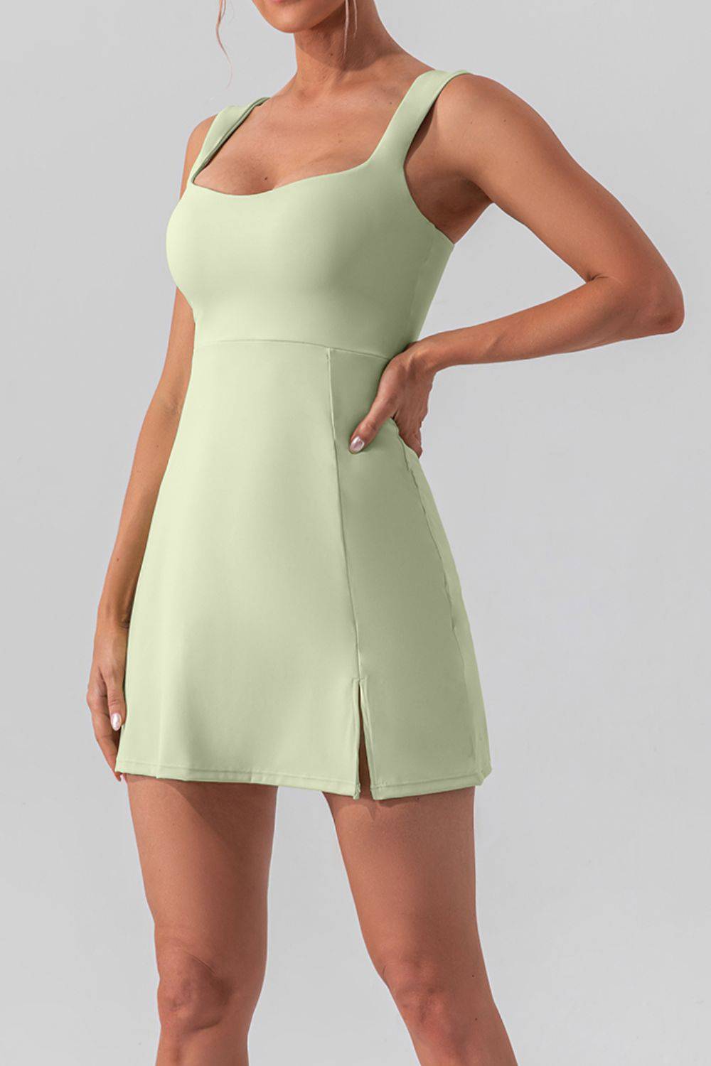 Square Neck Sleeveless Slit Mini Active Dress - Siennasass