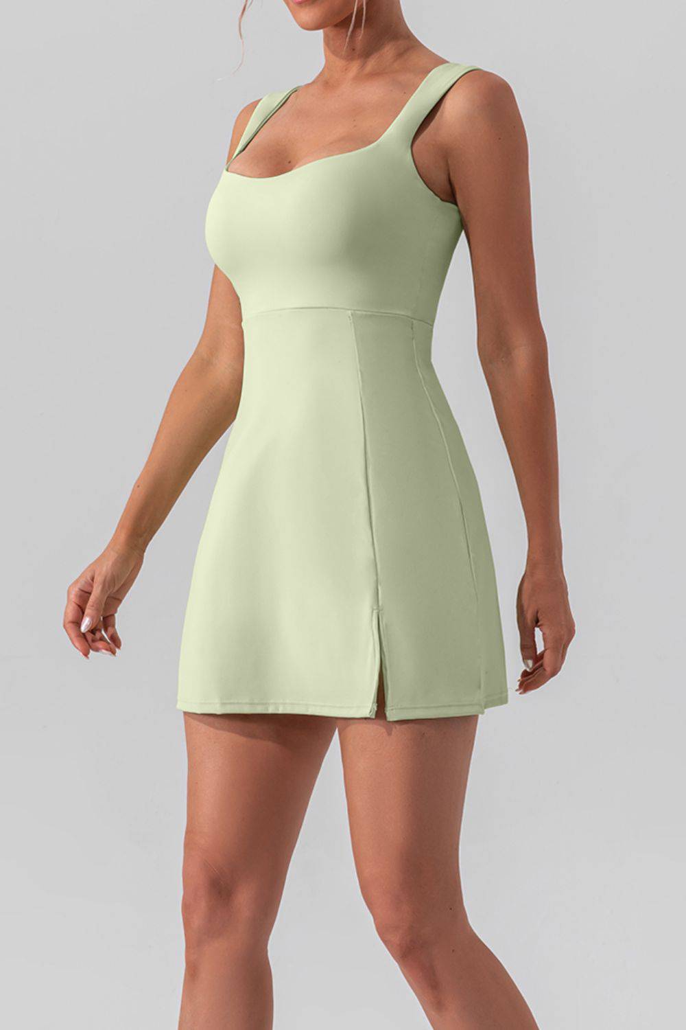 Square Neck Sleeveless Slit Mini Active Dress - Siennasass