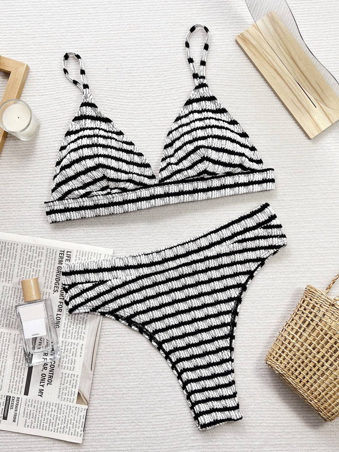 Striped V-Neck Two-Piece Swim Set - Siennasass