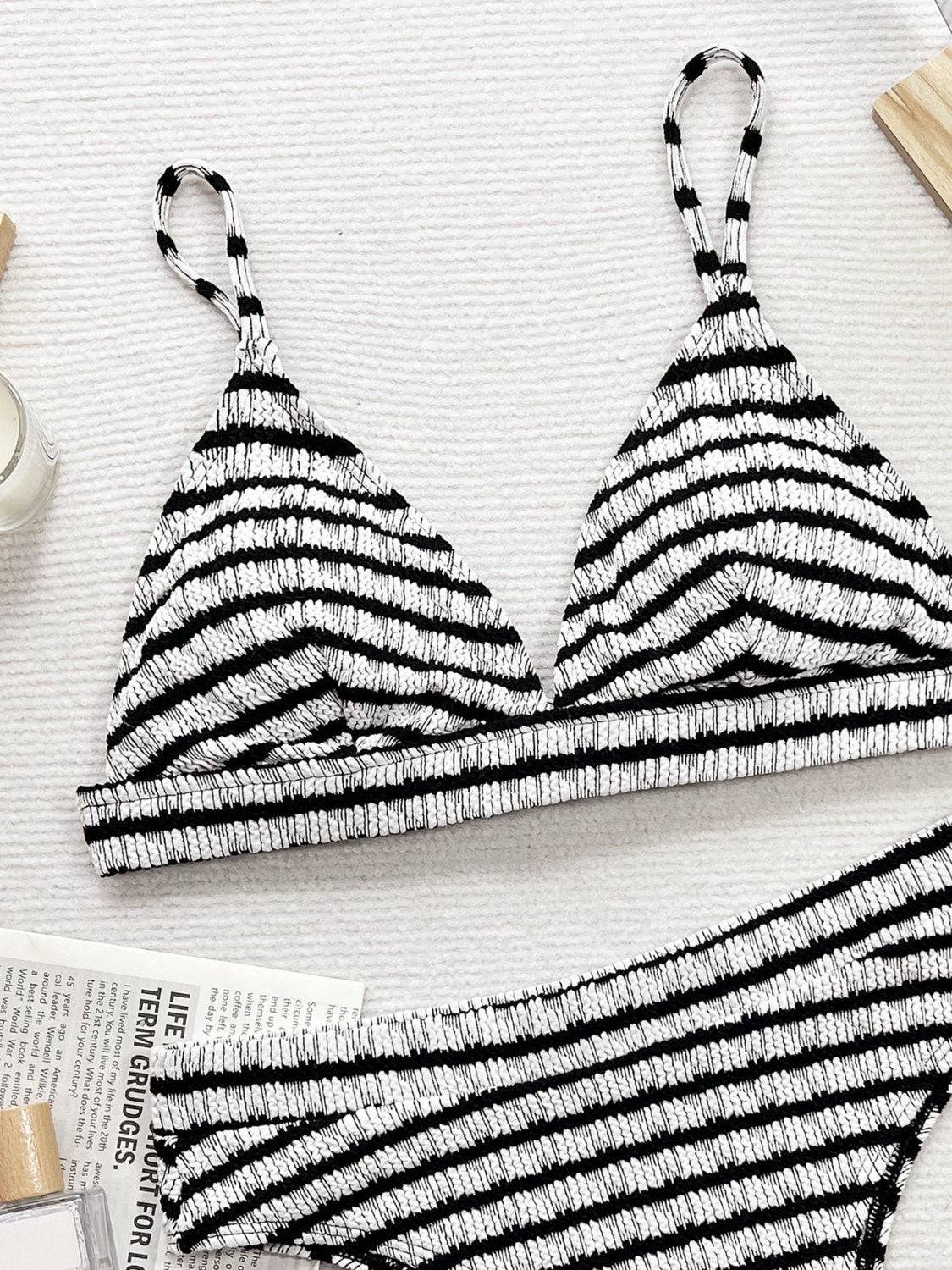 Striped V-Neck Two-Piece Swim Set - Siennasass