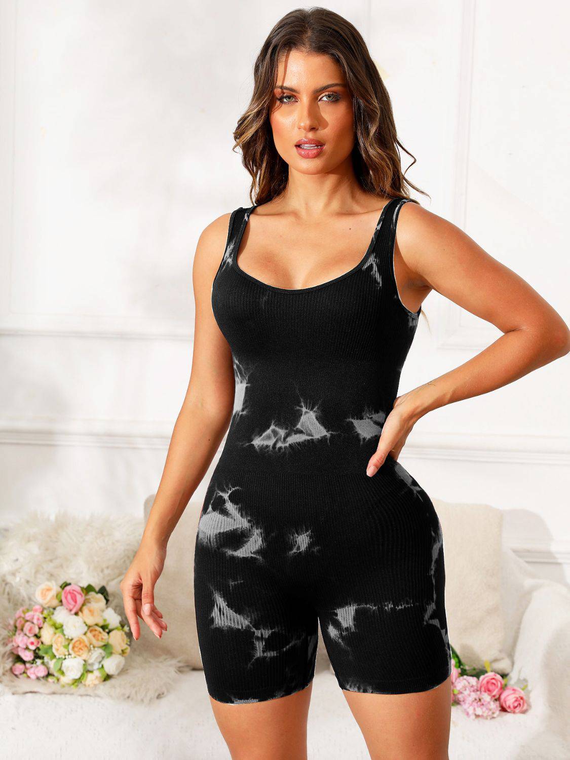 Tie-Dye Wide Strap Active Romper - Siennasass