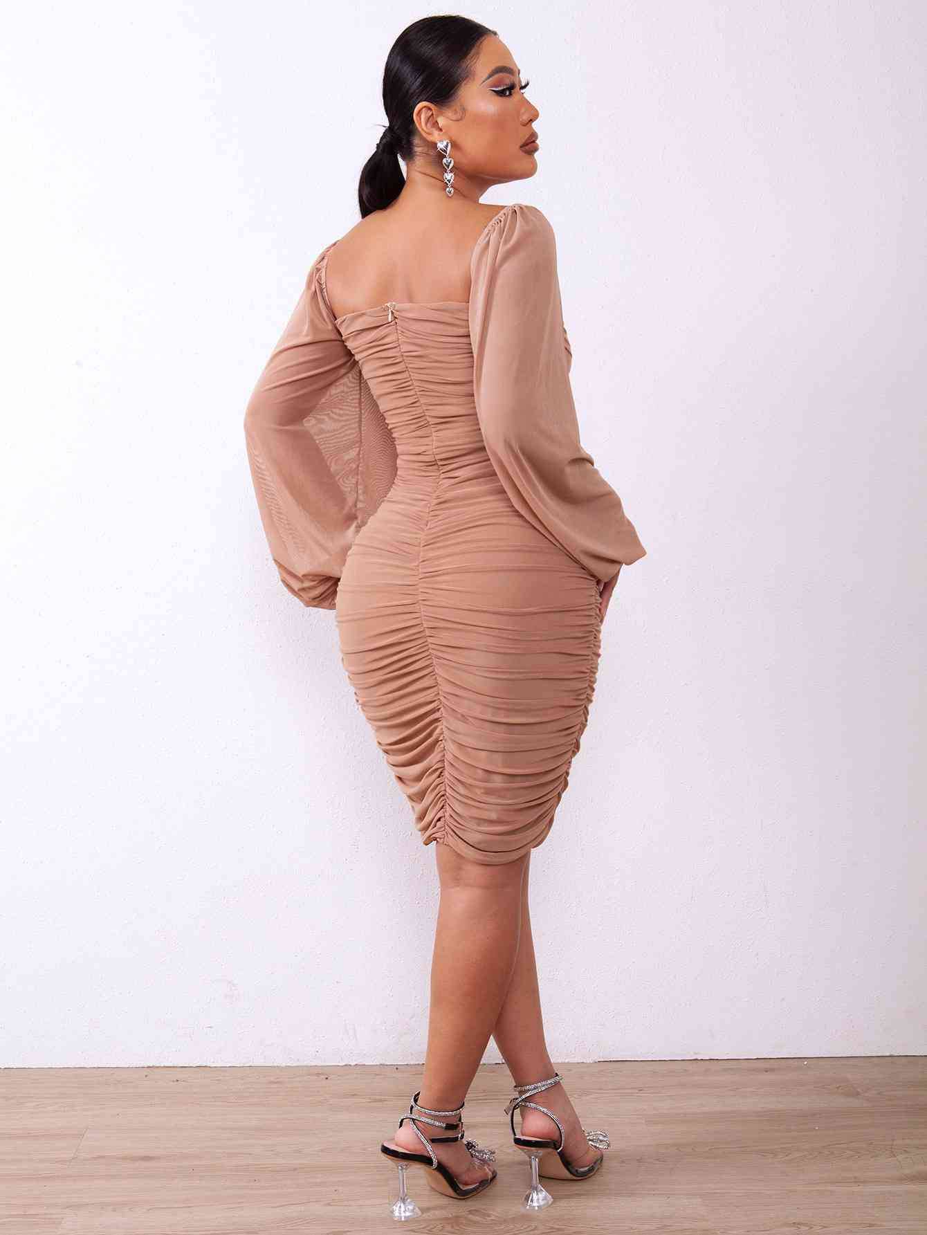 Zip-Back Ruched Bodycon Dress - Siennasass