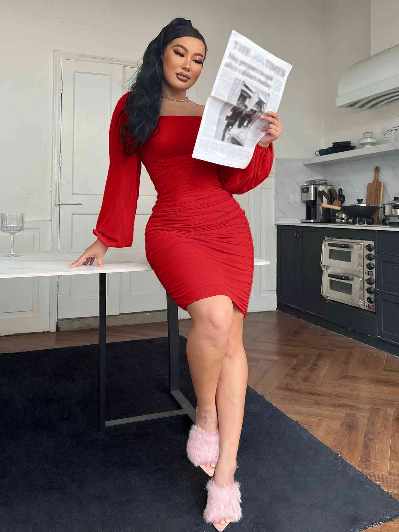Zip-Back Ruched Bodycon Dress - Siennasass