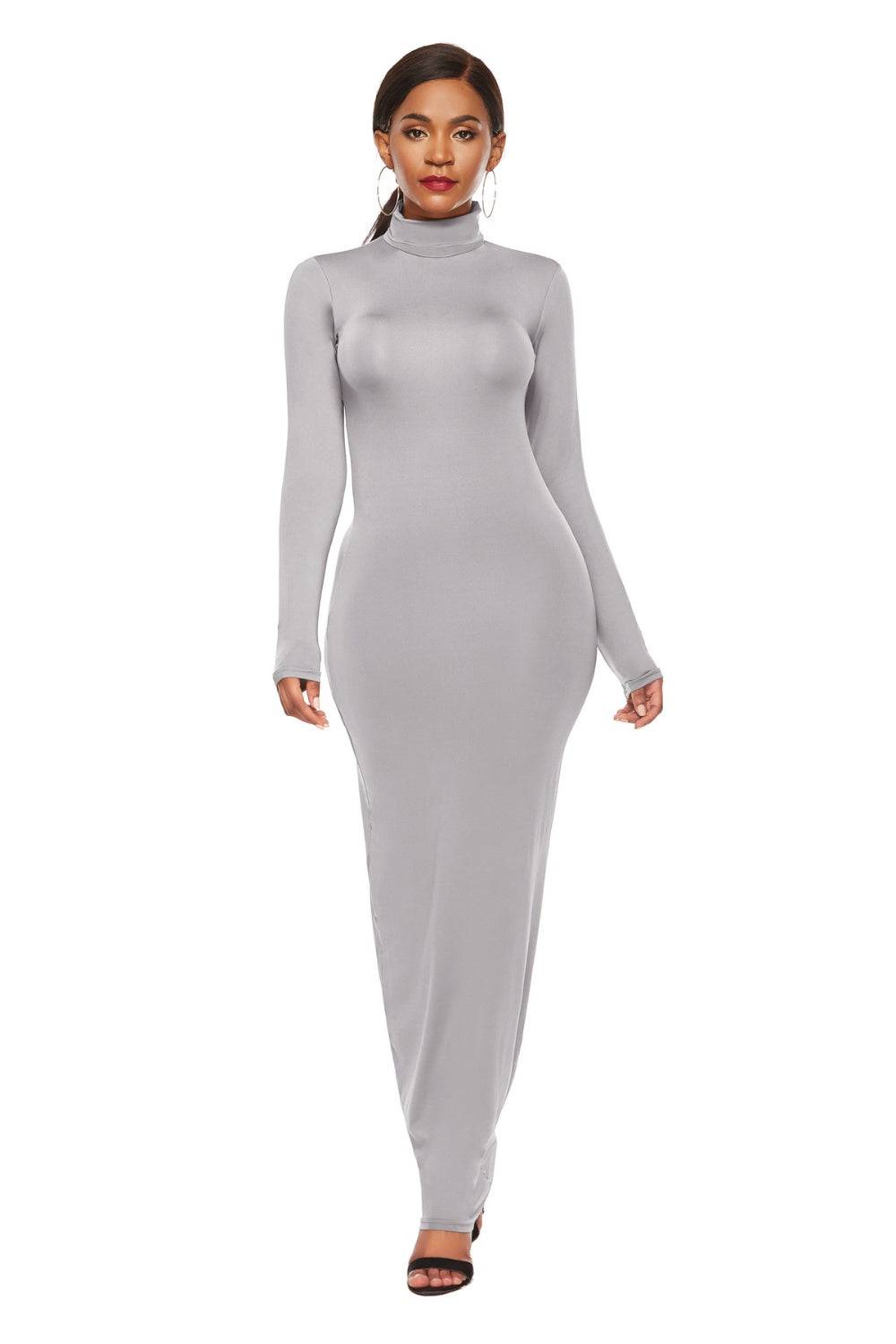 Schmales Maxikleid mit Stehkragen und langen Ärmeln