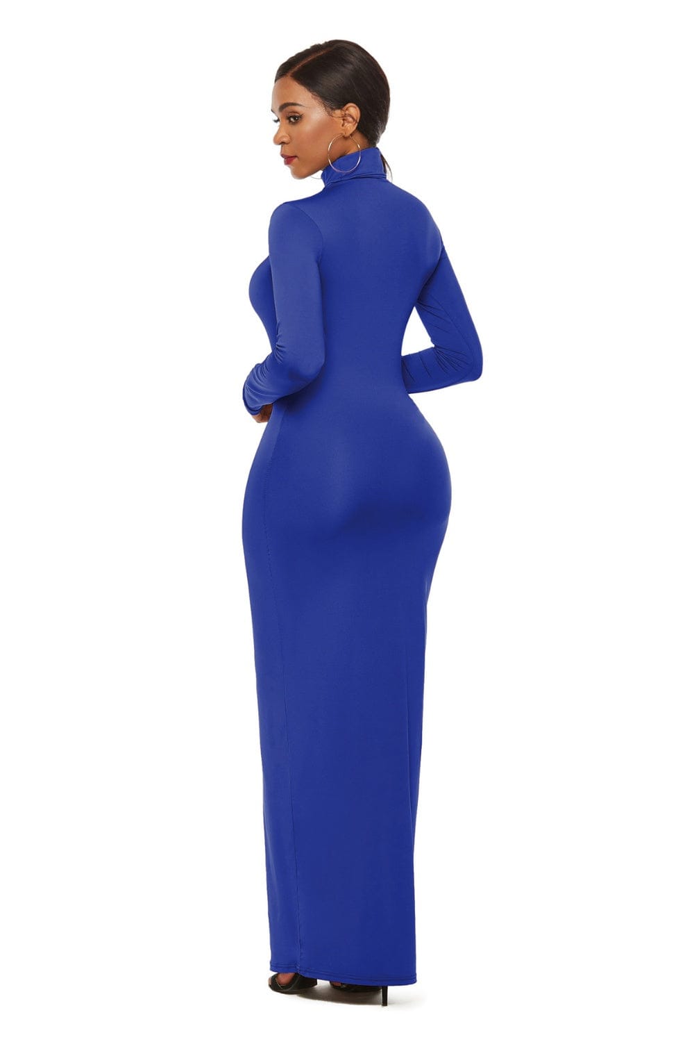 Schmales Maxikleid mit Stehkragen und langen Ärmeln