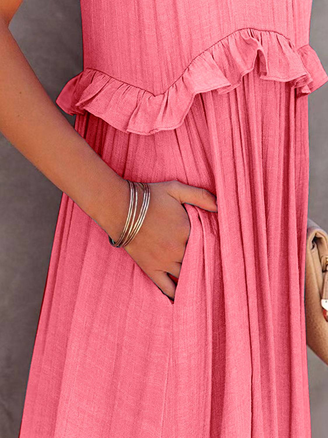 Ruffled Sleeveless Tiered Maxi Dress with Pockets - Siennasass