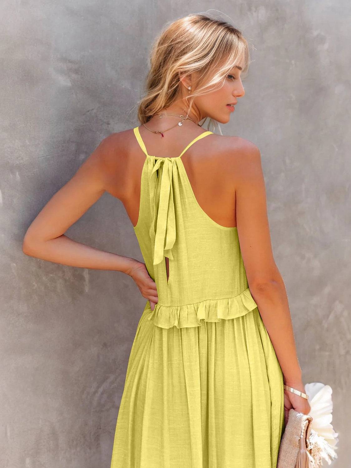 Ruffled Sleeveless Tiered Maxi Dress with Pockets - Siennasass