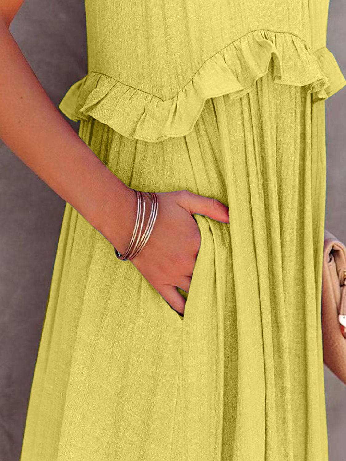 Ruffled Sleeveless Tiered Maxi Dress with Pockets - Siennasass