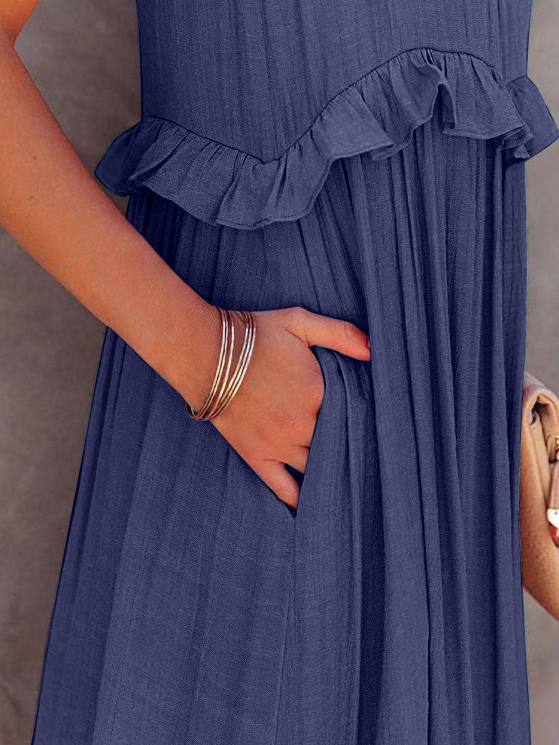 Ruffled Sleeveless Tiered Maxi Dress with Pockets - Siennasass