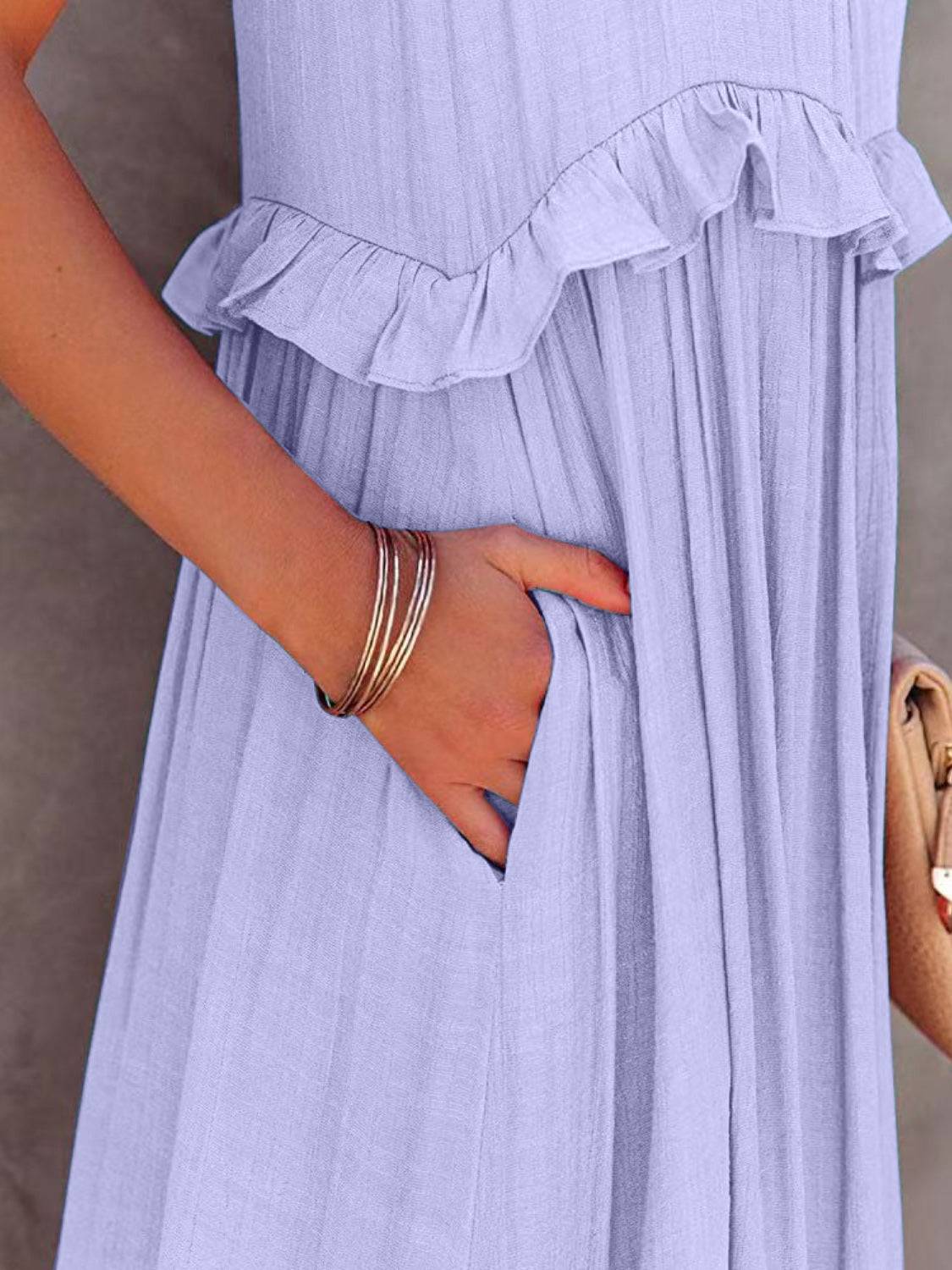 Ruffled Sleeveless Tiered Maxi Dress with Pockets - Siennasass