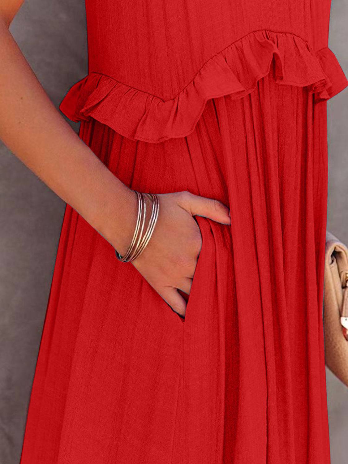 Ruffled Sleeveless Tiered Maxi Dress with Pockets - Siennasass