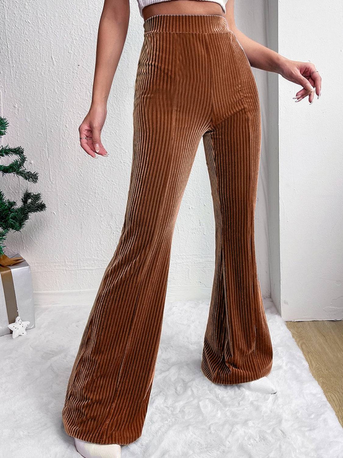 Ribbed High Waist Bootcut Pants - Siennasass