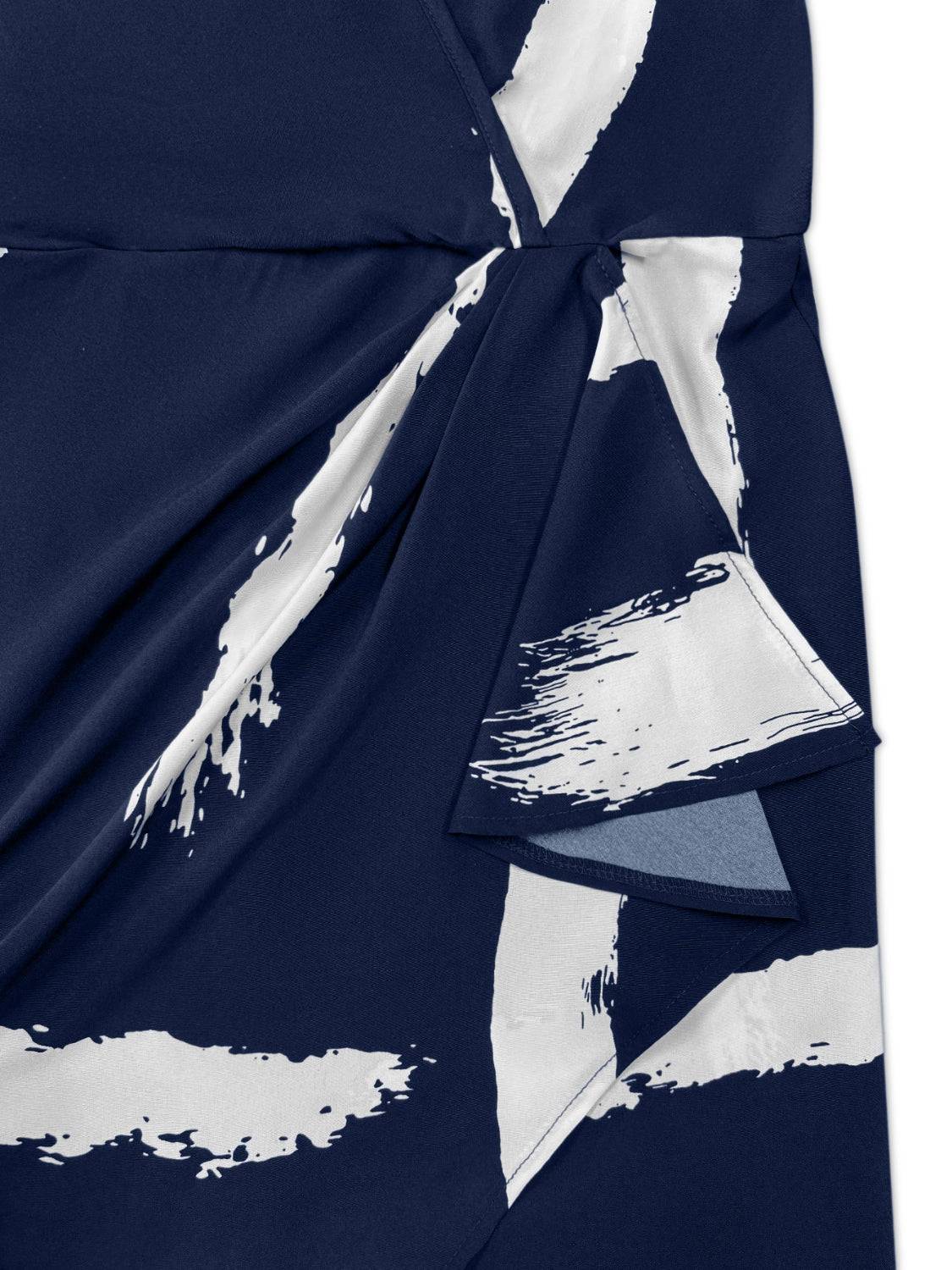 Printed Surplice Sleeveless Knee Length Dress - Siennasass