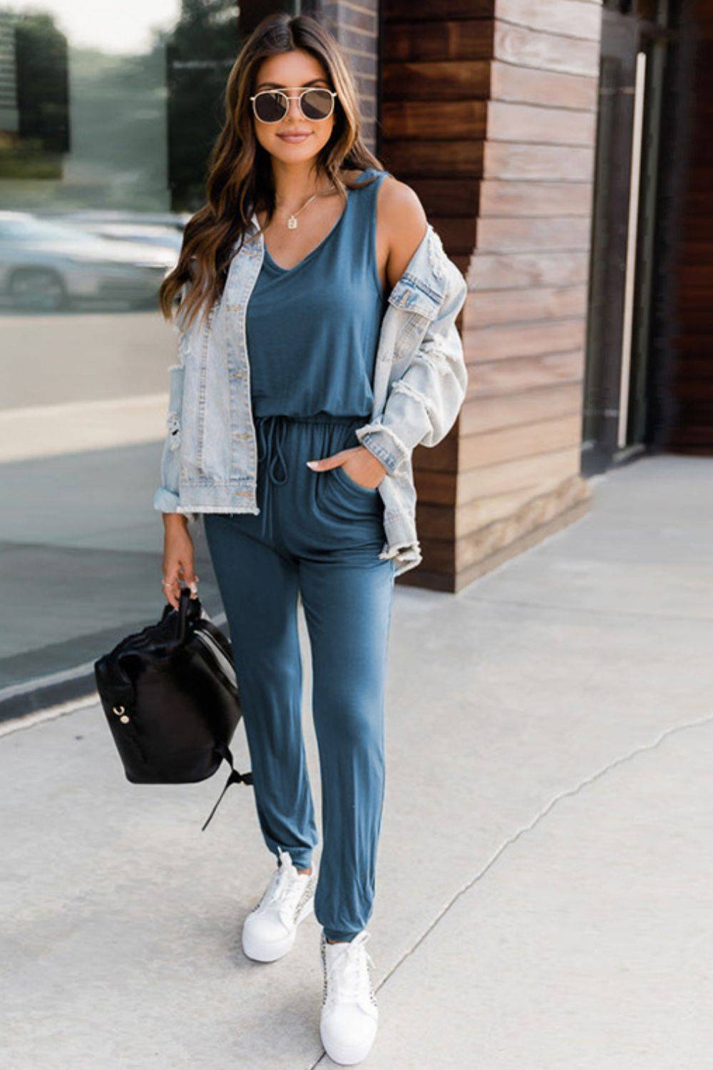 Drawstring Round Neck Sleeveless Jumpsuit - Siennasass
