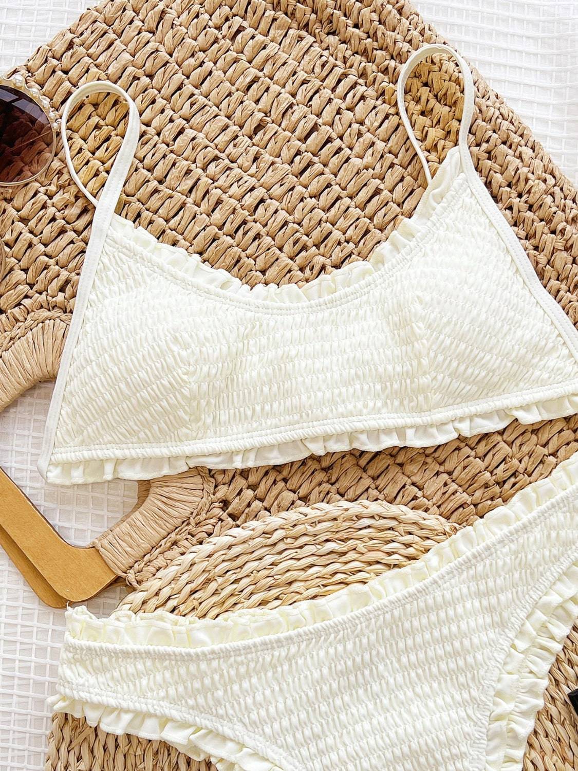Frill Textured Spaghetti Strap Two-Piece Swim Set - Siennasass