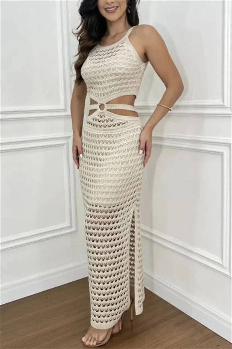 Kleid mit unregelmäßiger, ausgehöhlter, einfarbiger Optik