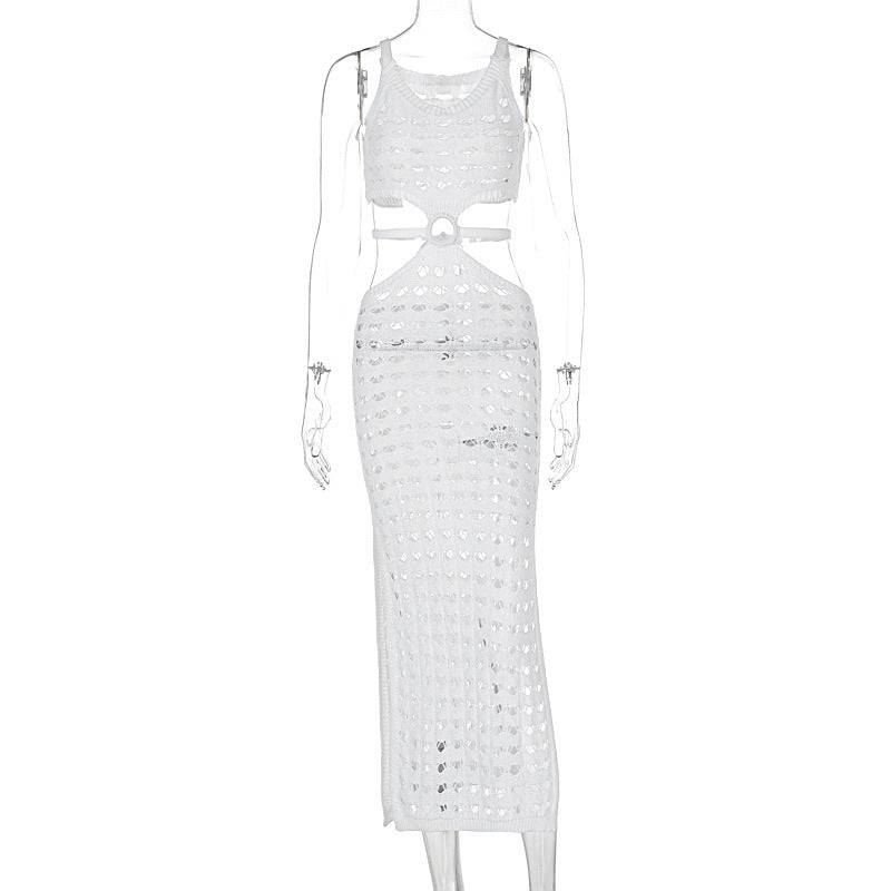 Irregular Hollow-out Solid Color Dress