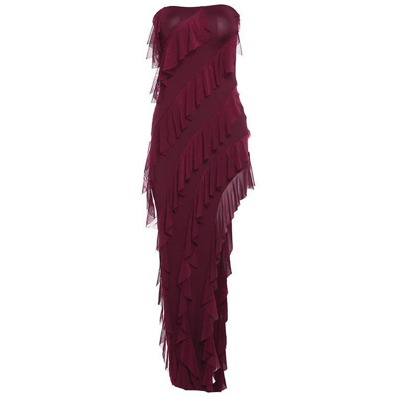 Damenmode, Tube-Top, rückenfreies Kleid mit geteilter Quaste