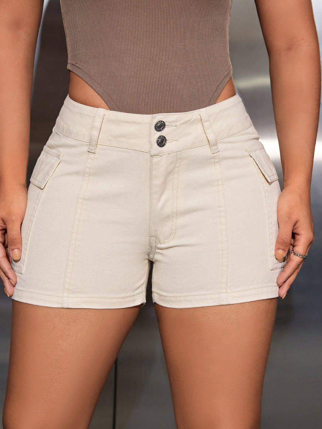 Mid-Rise Waist Denim Shorts with Pockets - Siennasass