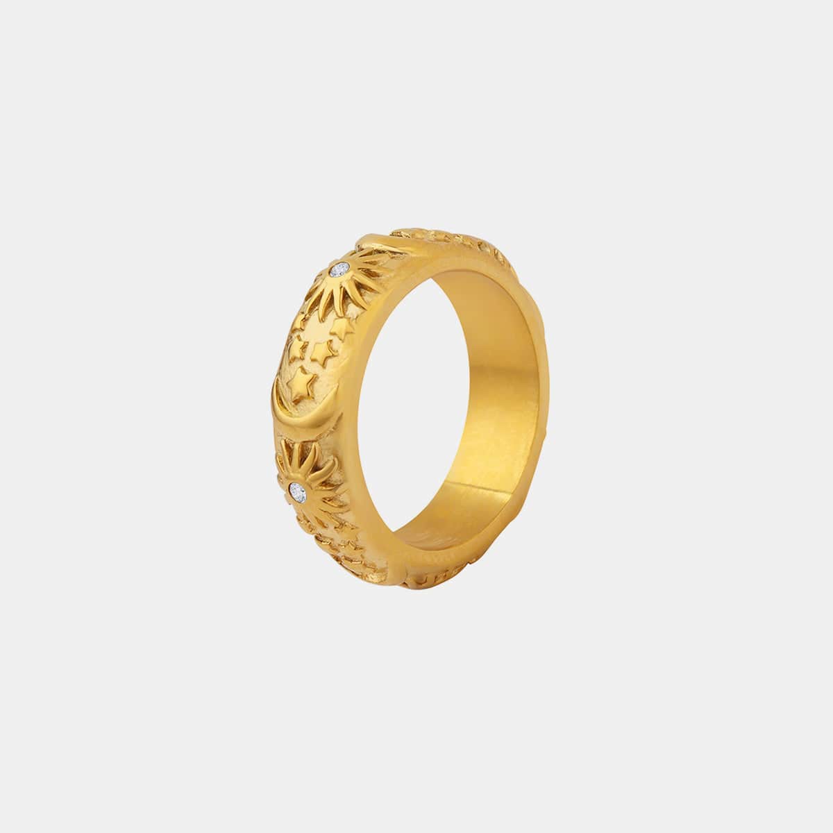 Titanium Steel Inlaid Zircon Embossed Ring - Siennasass