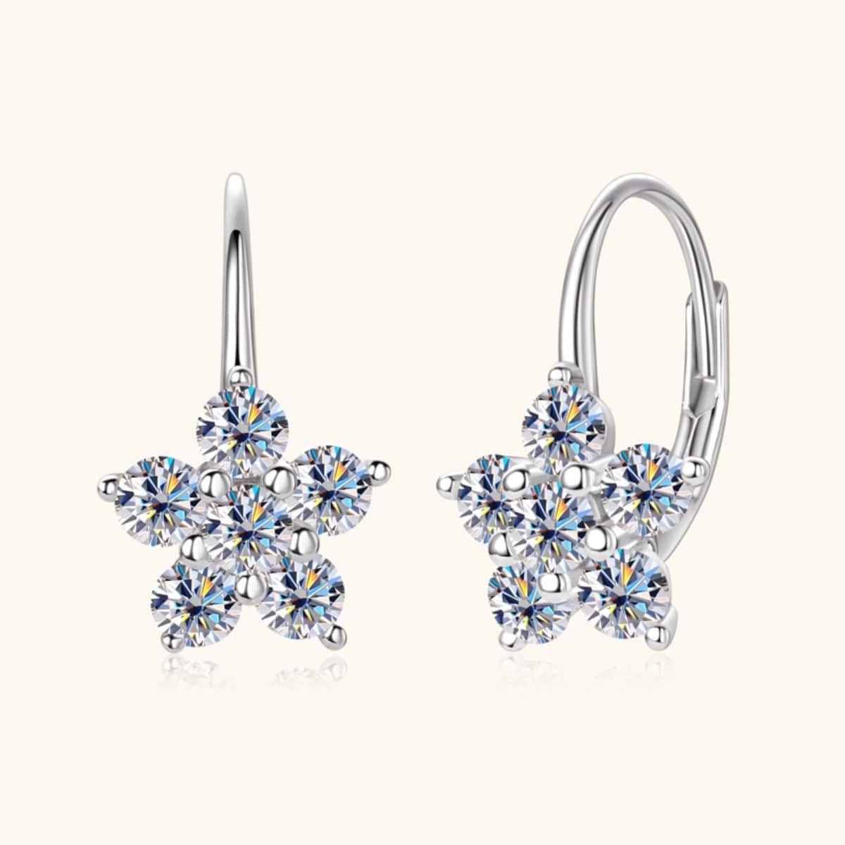 1.2 Carat 925 Sterling Silver Moissanite Flower Huggie Earrings - Siennasass