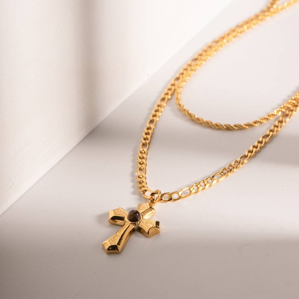 18 Karat vergoldete doppellagige Kreuzkette
