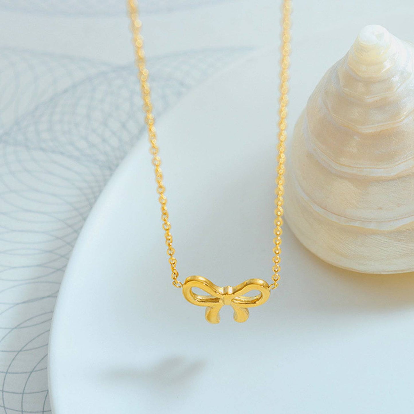 Gold-Plated Titanium Steel Bow Pendant Necklace - Siennasass