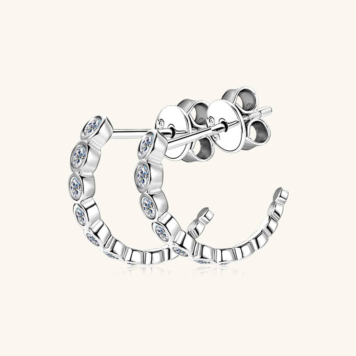 Inlaid Moissanite 925 Sterling Silver C-Hoop Earrings - Siennasass