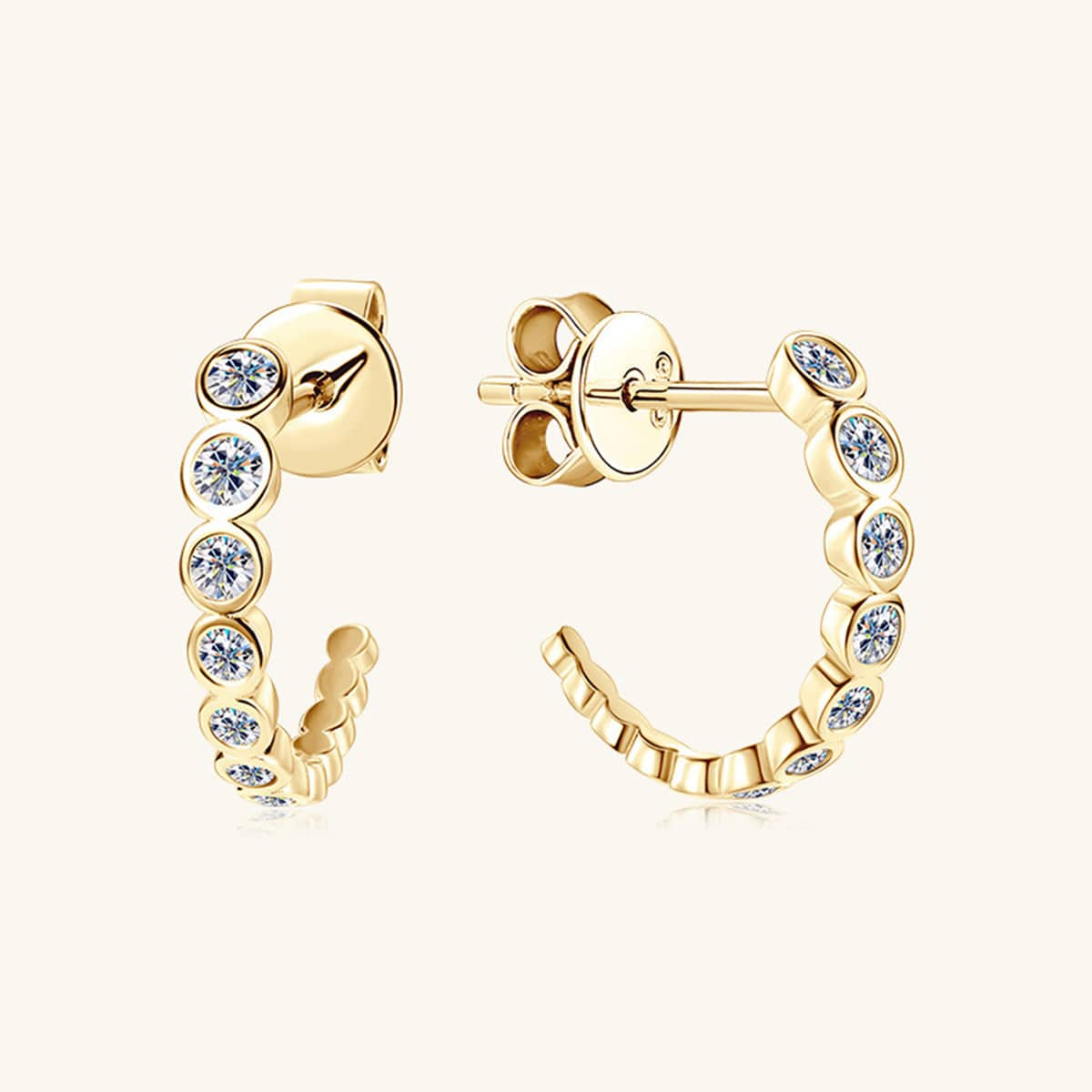 Inlaid Moissanite 925 Sterling Silver C-Hoop Earrings - Siennasass