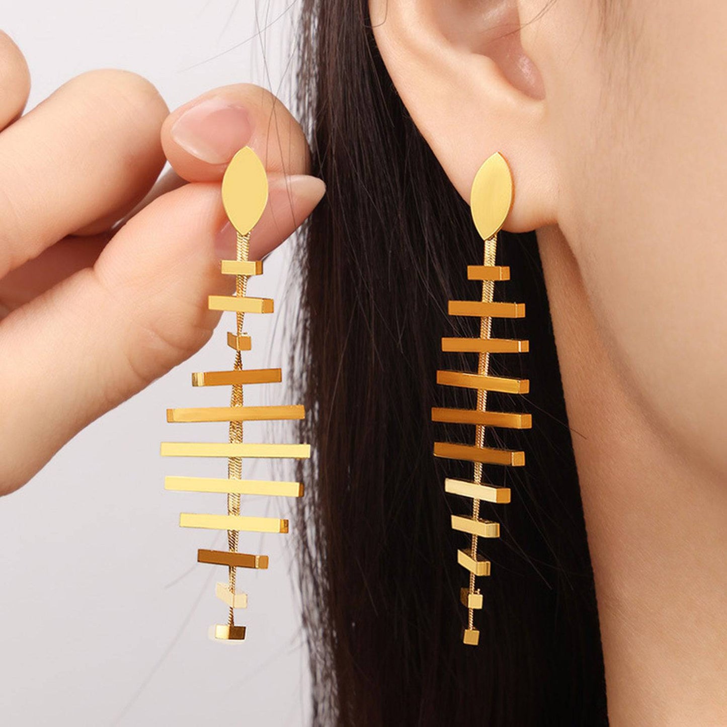 Titanium Steel Fishbone Shape Earrings - Siennasass