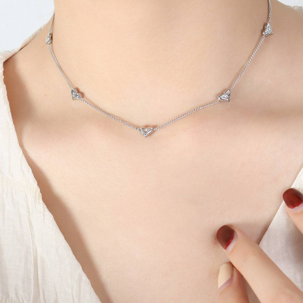 Titanium Steel Zircon Heart Necklace - Siennasass