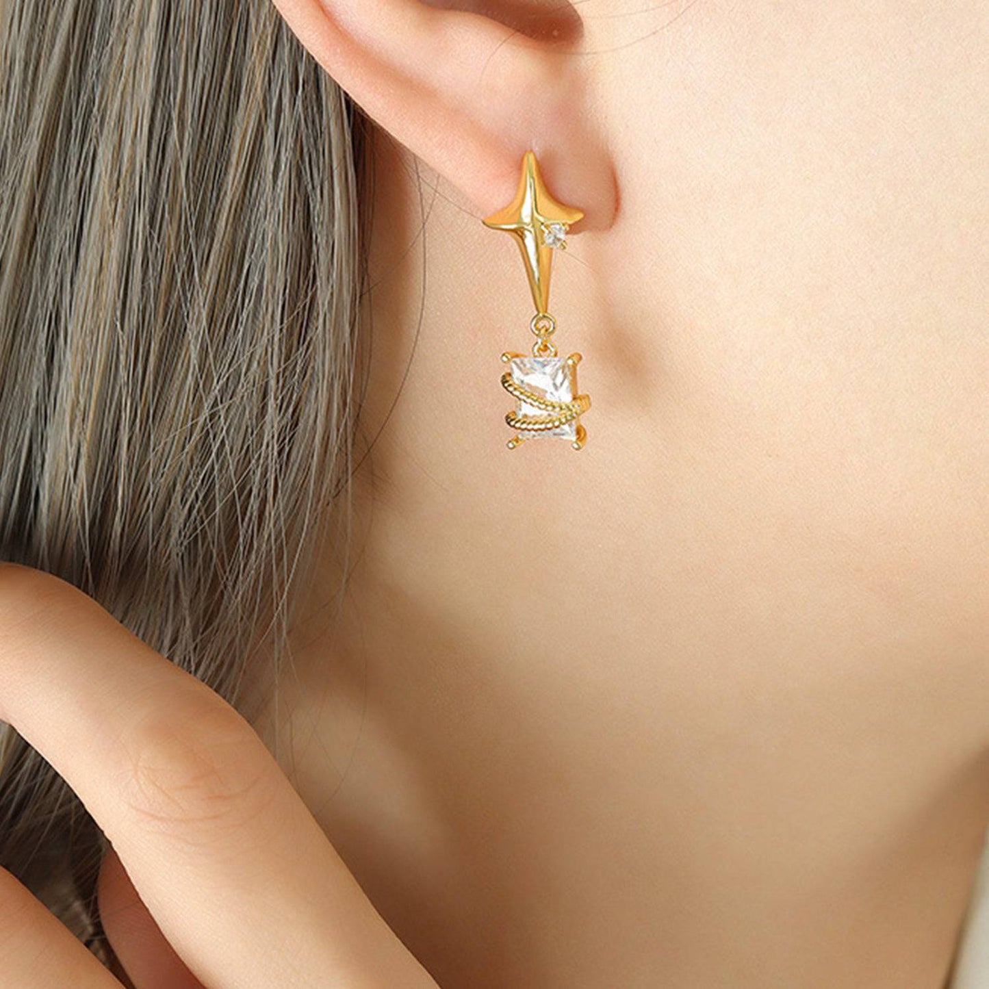 Zircon Copper Geometric Drop Earrings - Siennasass