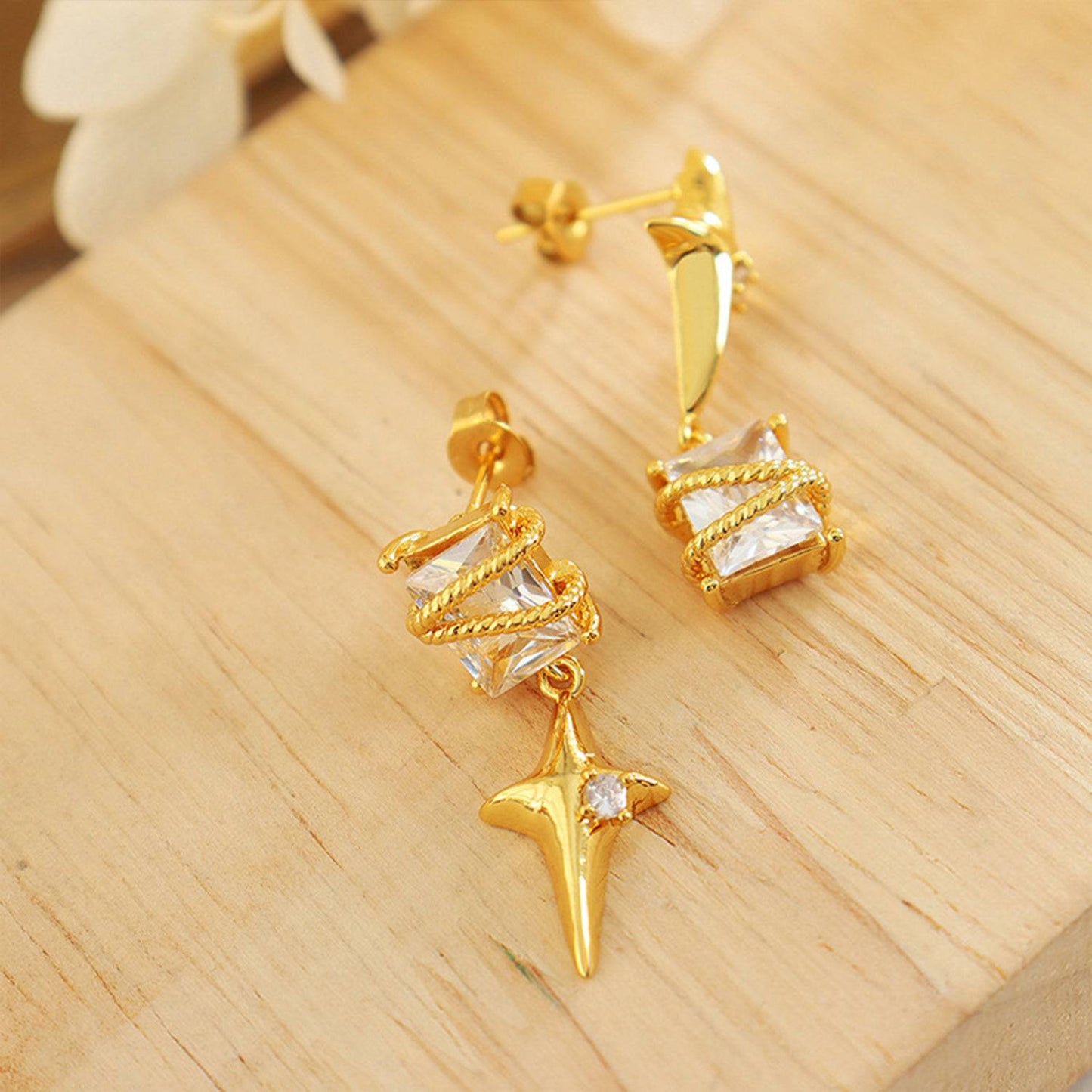 Zircon Copper Geometric Drop Earrings - Siennasass