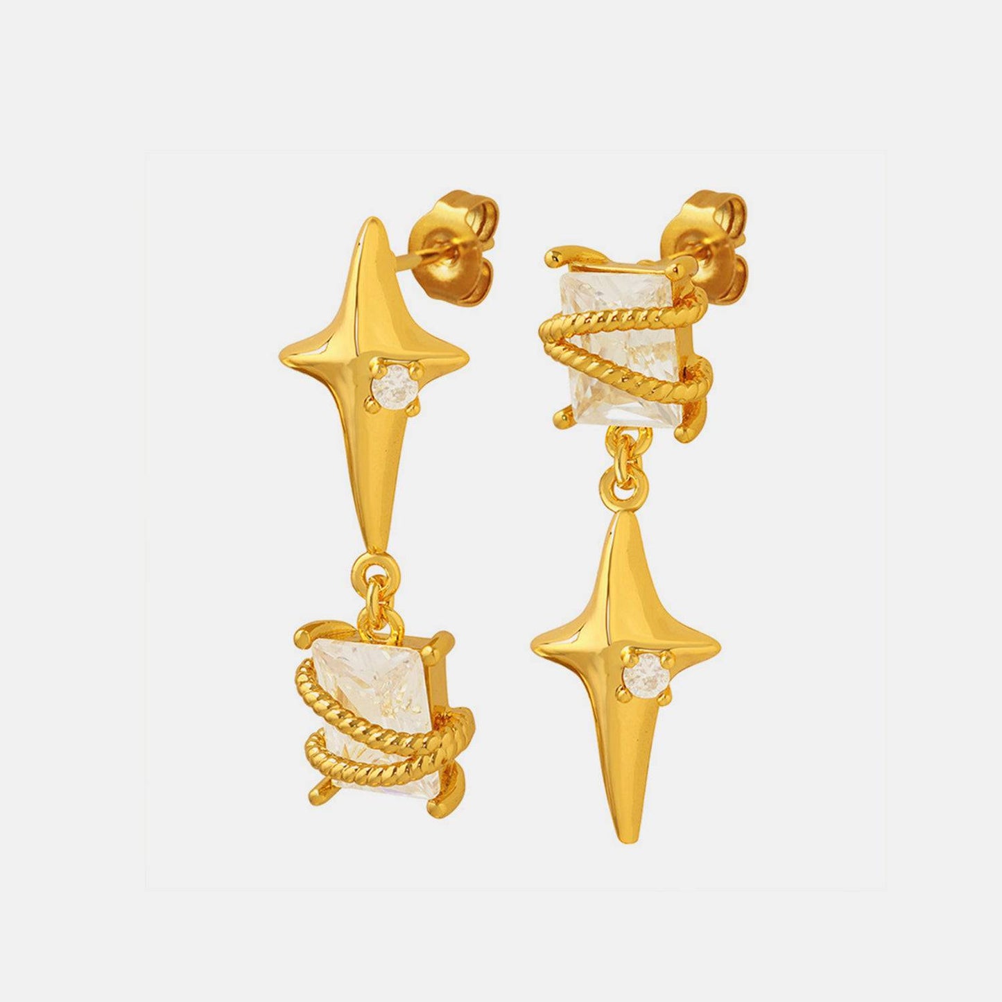 Zircon Copper Geometric Drop Earrings - Siennasass