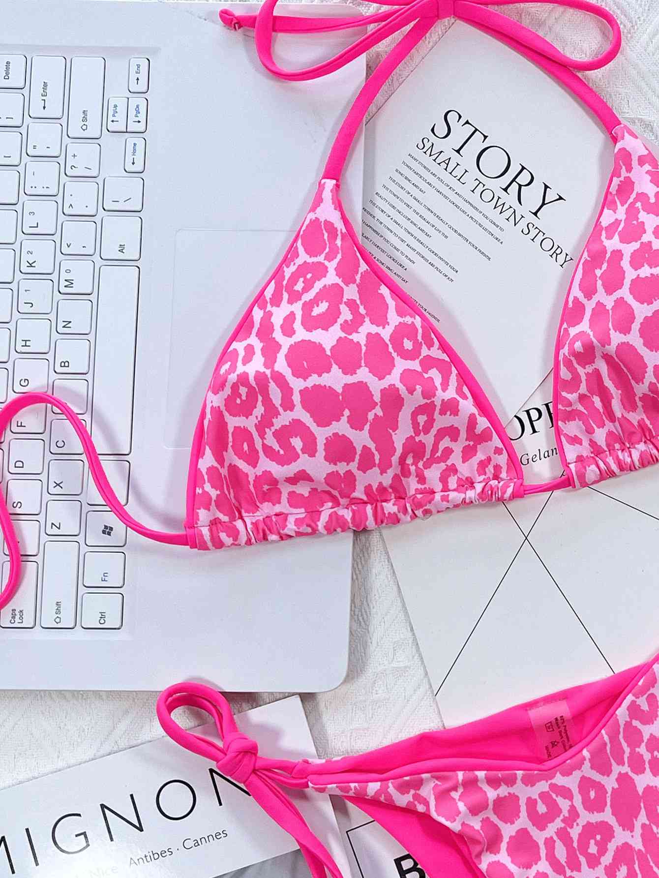 Leopard Print Halter Neck Tie Side Bikini Set - Siennasass