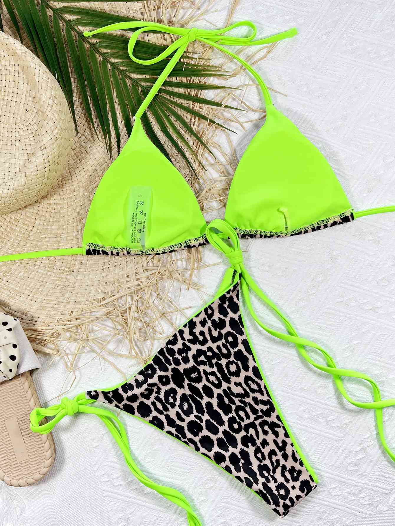 Leopard Print Halter Neck Tie Side Bikini Set - Siennasass