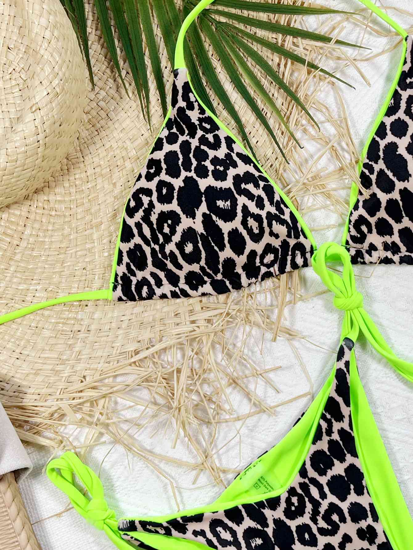 Leopard Print Halter Neck Tie Side Bikini Set - Siennasass