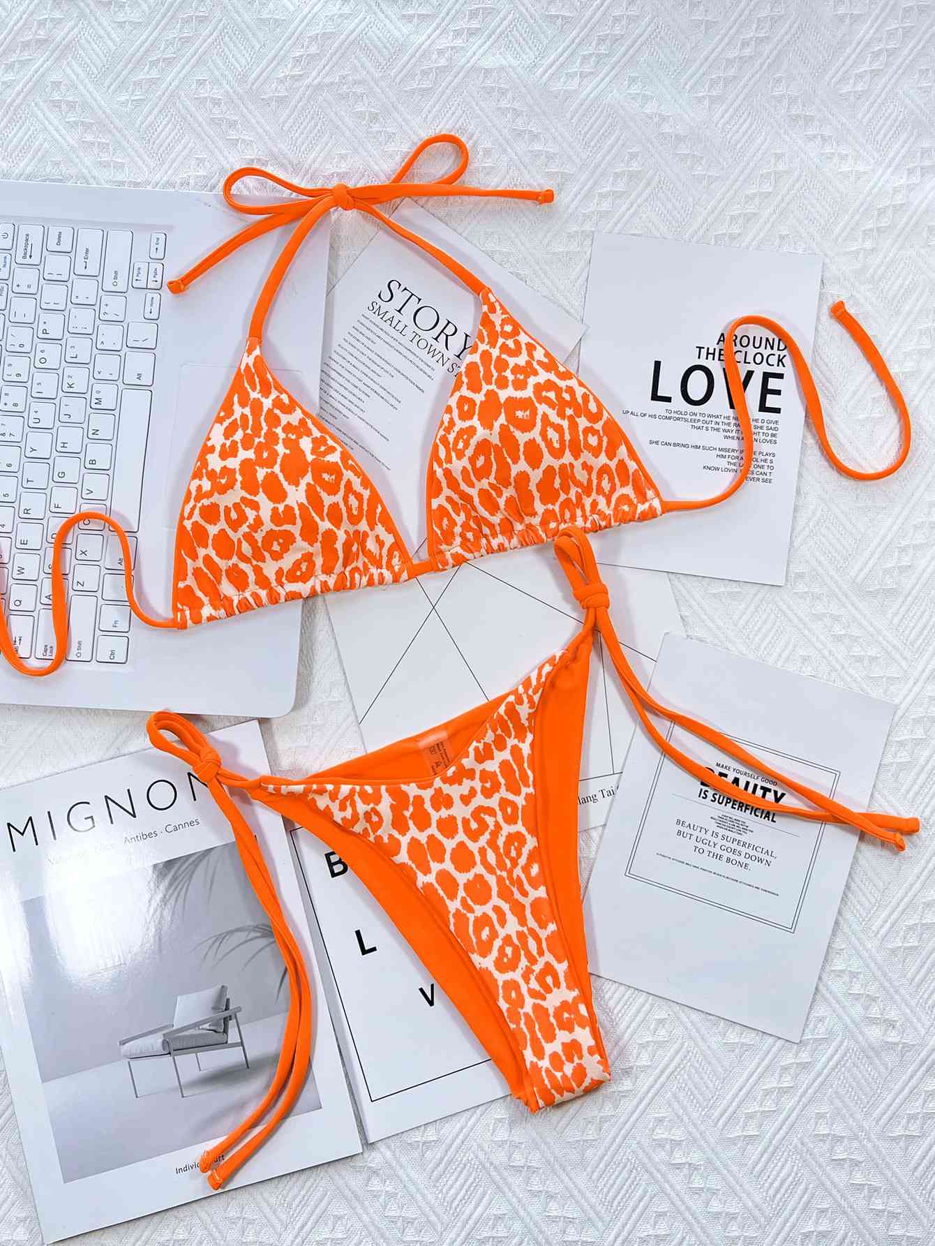 Leopard Print Halter Neck Tie Side Bikini Set - Siennasass