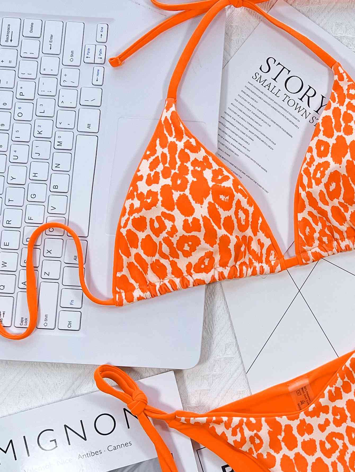 Leopard Print Halter Neck Tie Side Bikini Set - Siennasass