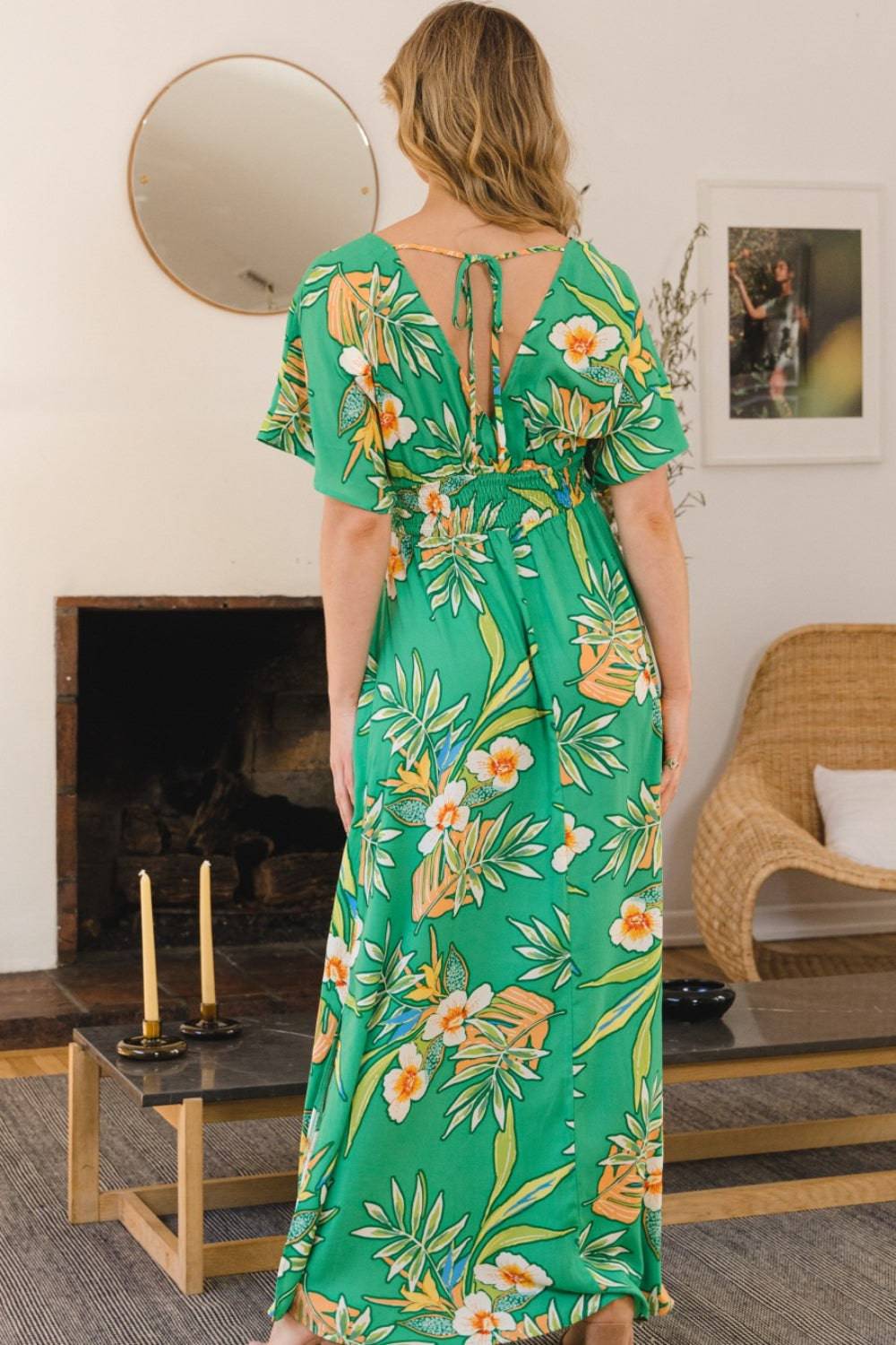 ODDI Full Size Floral Smocked Tied Back Maxi Dress - Siennasass