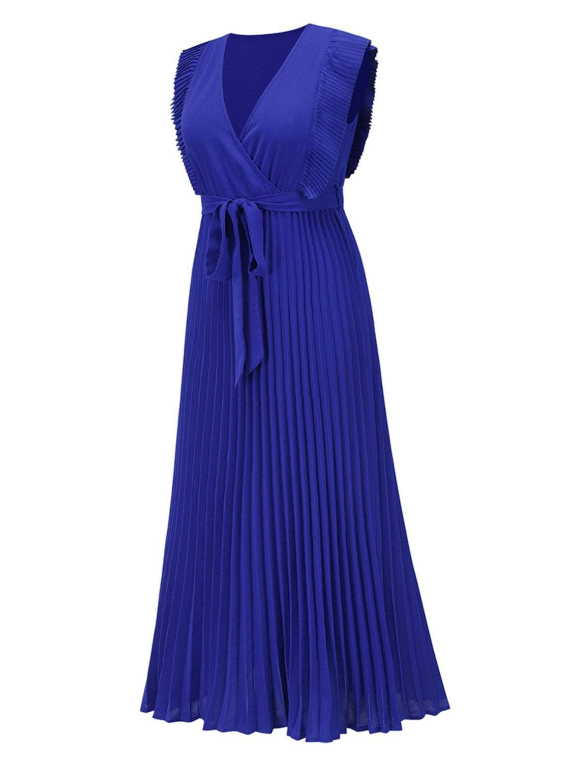 Tied Surplice Cap Sleeve Pleated Dress - Siennasass