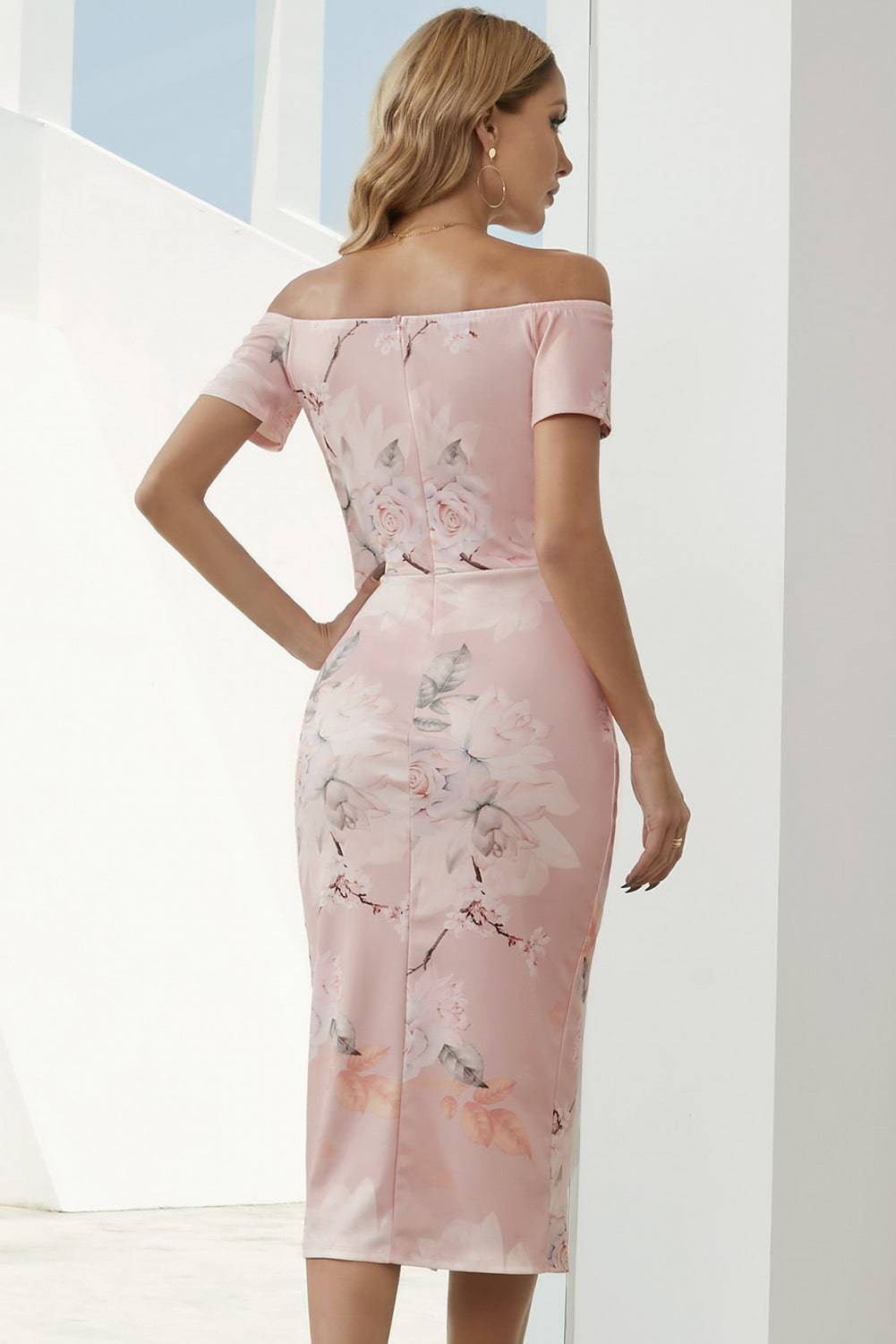 Printed Off-Shoulder Split Dress - Siennasass
