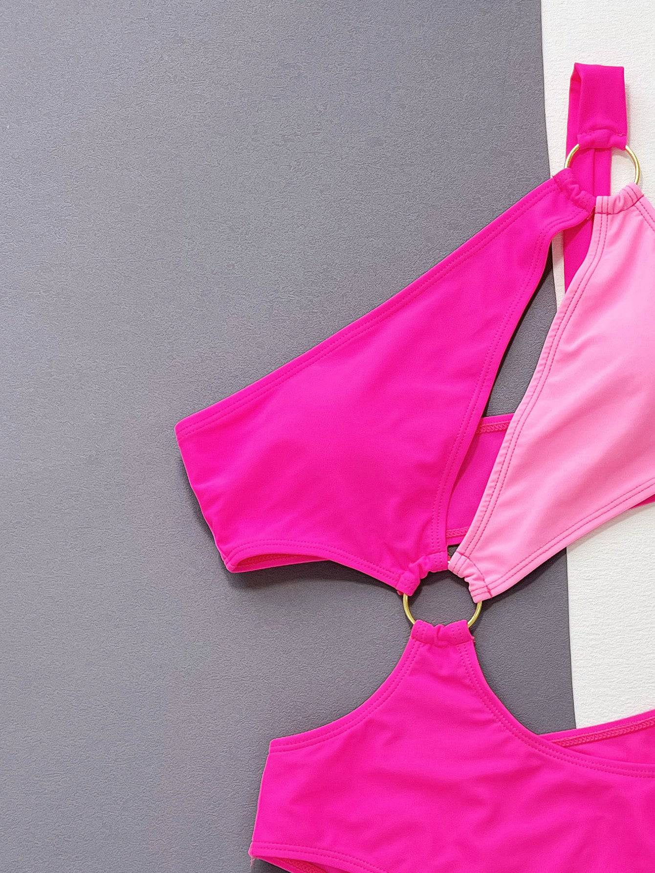One-Shoulder Cutout Ring Detail One-Piece Swimsuit - Siennasass