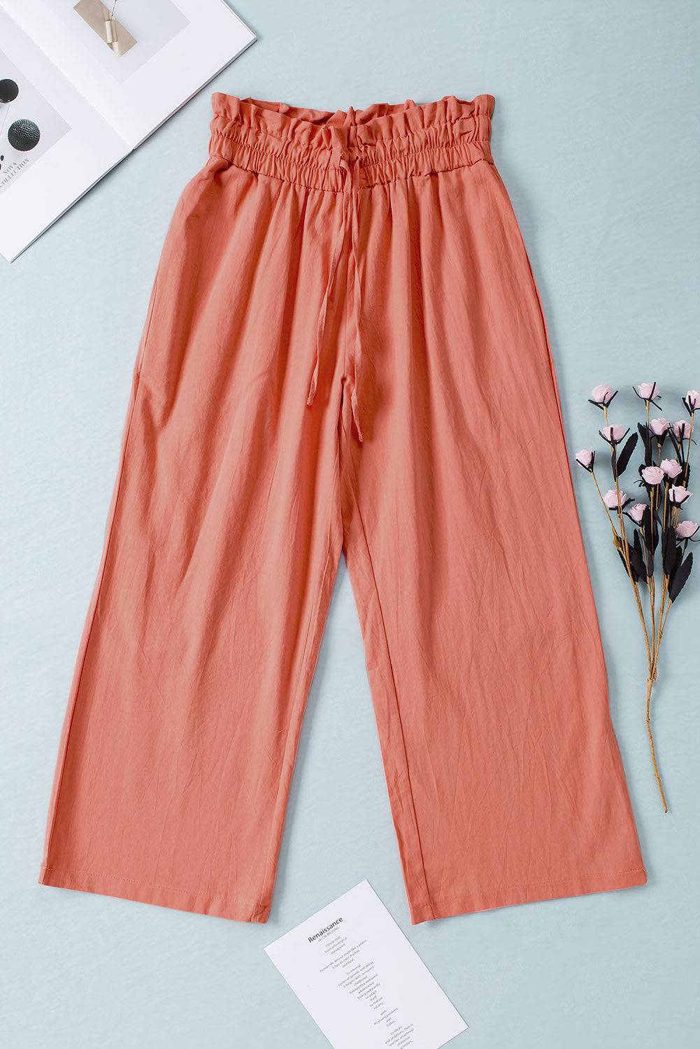 Drawstring Paperbag Waist Wide Leg Pants - Siennasass
