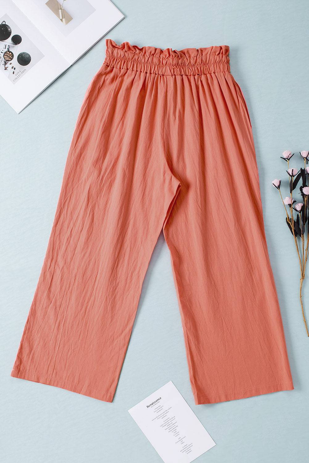 Drawstring Paperbag Waist Wide Leg Pants - Siennasass