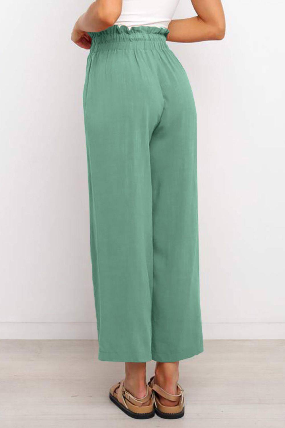 Drawstring Paperbag Waist Wide Leg Pants - Siennasass